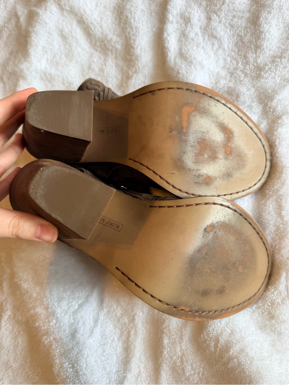 Vince Camuto Taupe Peep-Toe Ankle Booties - Picture 6 of 7